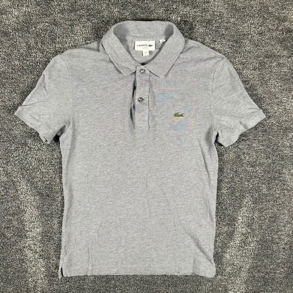 Lacoste Polo Shirt Womens Small Slim Fit Gray Short Sleeve Pique Logo Top Tennis